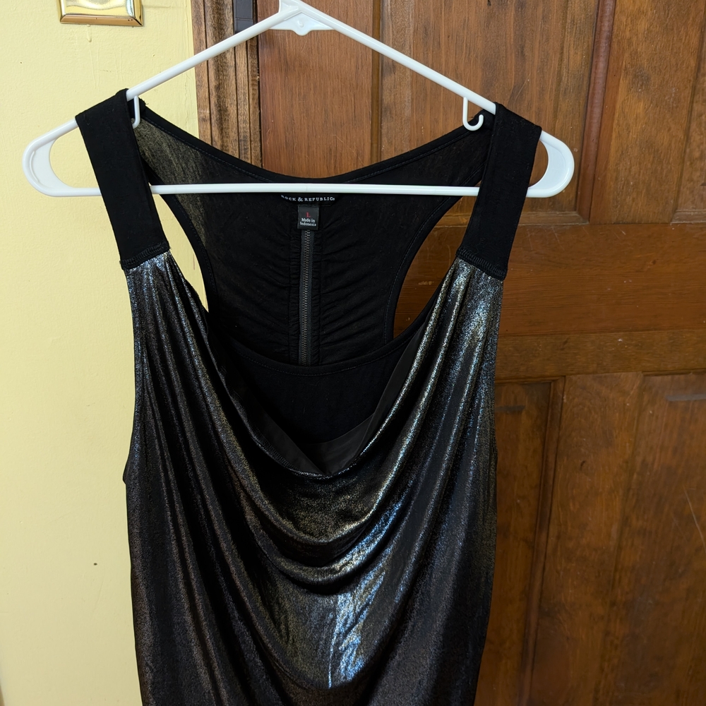 Rock And Republic Black and Silver Metallic Tank Top